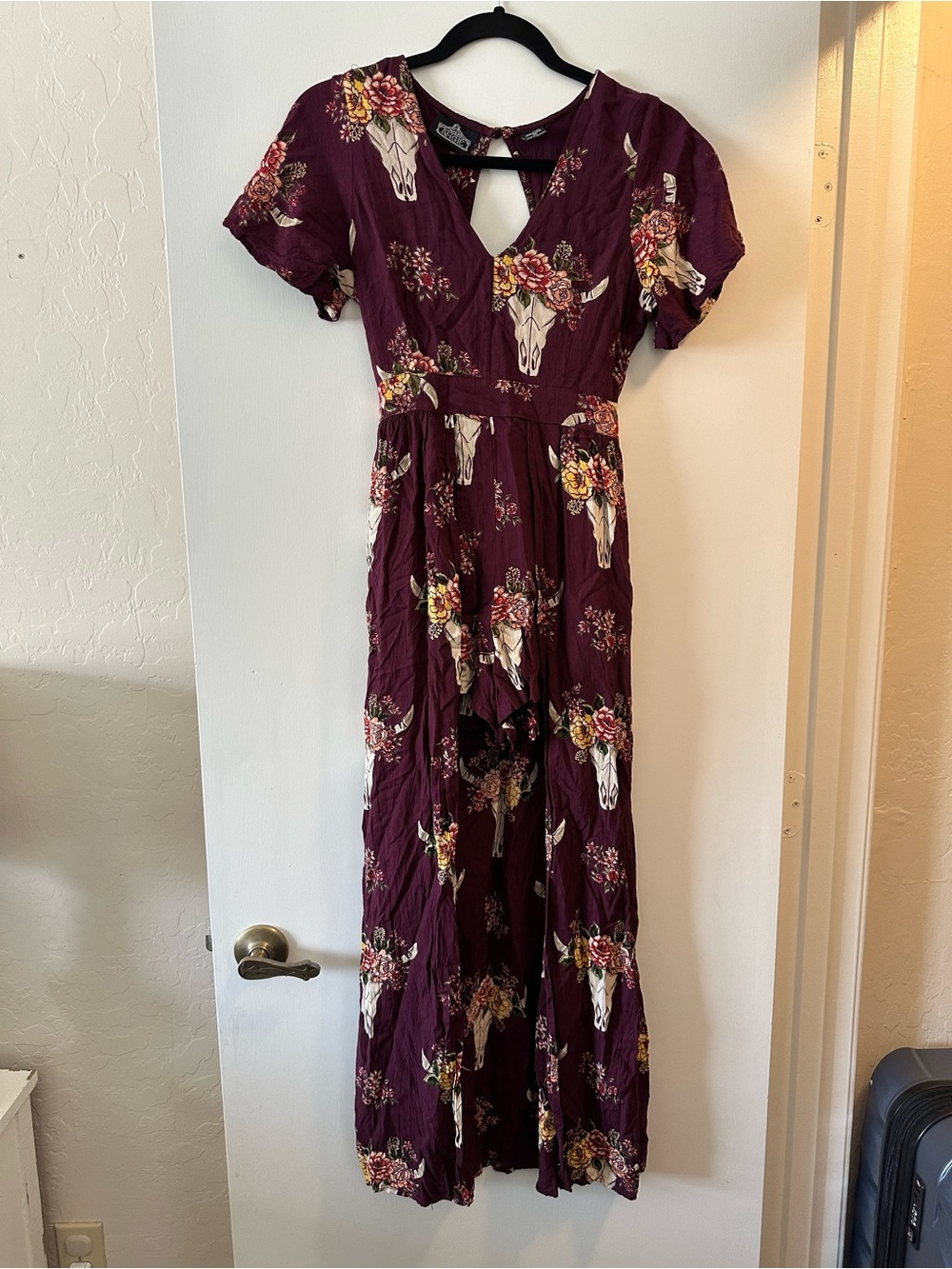 Angie Burgundy Floral Skull Maxi Jumper Dress